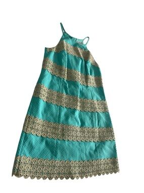 Lilly Pulitzer Turquoise Slip Dress with Gold Trim Sz 4 Dance Wedding Graduation